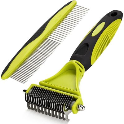 XISRENS Set Di 2 Strumenti Per Districare Il Pelo Degli Animali Domestici: Rastrello A Doppia Faccia Per Il Sottopelo E Pettine Districante Per Sciogliere I Nodi E I Grovigli Di Pelo. XISRENS Set Di 2 Strumenti Per Districare Il Pelo Degli Animali Domestici: Rastrello A Doppia Faccia Per Il Sottopelo E Pettine Districante Per Sciogliere I Nodi E I Grovigli Di Pelo.