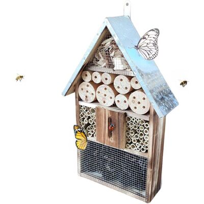 RELAXDAYS Hotel Per Insetti, Legno, Tetto Zincato, 48 X 31 X 10 Cm, Da Appendere, Effetto Bruciato RELAXDAYS Hotel Per Insetti, Legno, Tetto Zincato, 48 X 31 X 10 Cm, Da Appendere, Effetto Bruciato
