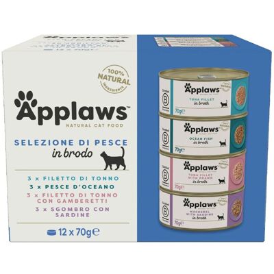 Applaws - Cibo umido naturale per gatti - Selezione pesce - Brodo 70 g Scatola - Cibo umido Applaws - Cibo umido naturale per gatti - Selezione pesce - Brodo 70 g Scatola - Cibo umido