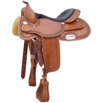 POOL'S 16, Cognac: Selle Big Skirt Reining En Cuir Graissé, Traitement De L'Impression En Bordure Et Siège En Cuir POOL'S 16, Cognac: Selle Big Skirt Reining En Cuir Graissé, Traitement De L'Impression En Bordure Et Siège En Cuir