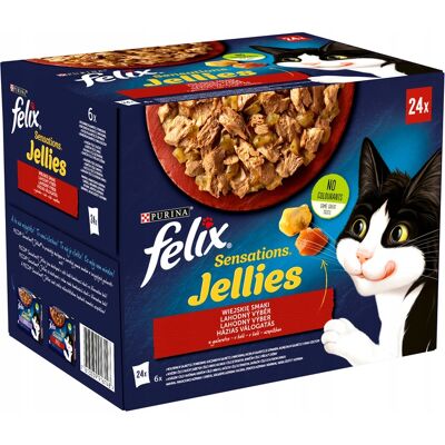 OEM Felix Sensations, Mix Di Sapori In Gelatina, Cibo Per Gatti 24x85g OEM Felix Sensations, Mix Di Sapori In Gelatina, Cibo Per Gatti 24x85g