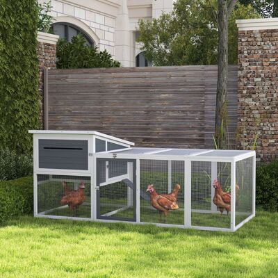 PZCC Pollaio Per Galline Ovaiole Da Esterno Con Casetta, Nido Per Cova, Tetto Impermeabile, Vassoio Estraibile E Porte, Gabbia Recinto Per 2-4 Galline E Conigli In Legno, 214x101x91.5cm, Grigio PZCC Pollaio Per Galline Ovaiole Da Esterno Con Casetta, Nido Per Cova, Tetto Impermeabile, Vassoio Estraibile E Porte, Gabbia Recinto Per 2-4 Galline E Conigli In Legno, 214x101x91.5cm, Grigio