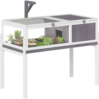 IROVAMI Casa Tartarughe Legno Con Tetto A Rete, Vassoio Rimovibile, Supporto Lampada, 104x53x82 Cm, Grigio E Bianco IROVAMI Casa Tartarughe Legno Con Tetto A Rete, Vassoio Rimovibile, Supporto Lampada, 104x53x82 Cm, Grigio E Bianco
