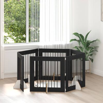 VIDAXL Cancello Per Cani Con Supporti 6 Pcs Rovere Nero 80 X 80 VIDAXL Cancello Per Cani Con Supporti 6 Pcs Rovere Nero 80 X 80