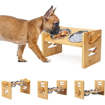 COOCHEER Ciotola Rialzata Per Cani – Ciotola Regolabile In Altezza, Ciotola Rialzata Per Cani E Gatti Di Piccola Taglia, Stazione Di Alimentazione Resistente In Bambù Con 2 Ciotole In Acciaio Inossidabile COOCHEER Ciotola Rialzata Per Cani – Ciotola Regolabile In Altezza, Ciotola Rialzata Per Cani E Gatti Di Piccola Taglia, Stazione Di Alimentazione Resistente In Bambù Con 2 Ciotole In Acciaio Inossidabile
