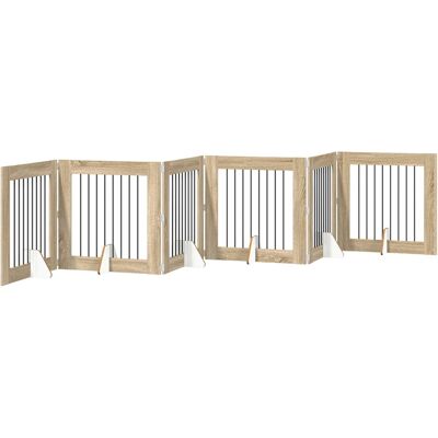 VIDAXL Cancello Per Cani Pieghevole Con Supporti 6 Pcs Rovere Sonoma VIDAXL Cancello Per Cani Pieghevole Con Supporti 6 Pcs Rovere Sonoma