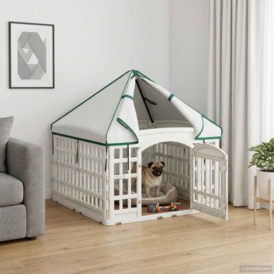 VIDAXL Pannello Per Cani A 4 Sezioni Con Tetto 88 X 88 X 112 Cm Bianco VIDAXL Pannello Per Cani A 4 Sezioni Con Tetto 88 X 88 X 112 Cm Bianco