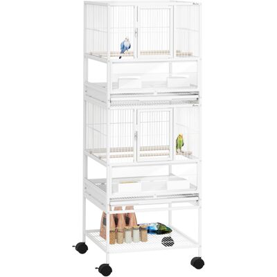 IROVAMI Gabbia Uccelli 2 Piani Con Mangiatoie Acriliche, Trespoli, Ruote, Ripiano Inferiore, 48x46x134,5 Cm, Bianca IROVAMI Gabbia Uccelli 2 Piani Con Mangiatoie Acriliche, Trespoli, Ruote, Ripiano Inferiore, 48x46x134,5 Cm, Bianca