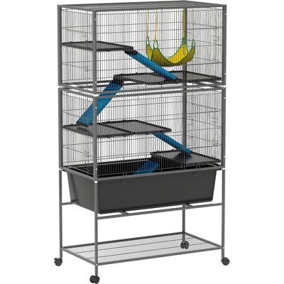IROVAMI Gabbia Piccoli Animali 5 Livelli Su Ruote, Rampe Antiscivolo, Vassoio Estraibile 16 Cm Profondo, 88x48x150,5 Cm, Grigio Scuro IROVAMI Gabbia Piccoli Animali 5 Livelli Su Ruote, Rampe Antiscivolo, Vassoio Estraibile 16 Cm Profondo, 88x48x150,5 Cm, Grigio Scuro