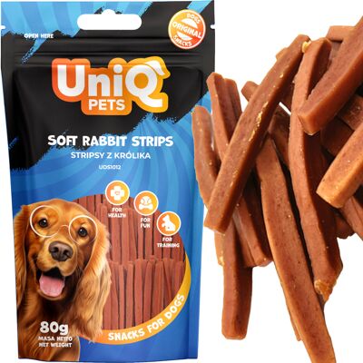OEM Snack Prelibato Per Cani: Rabbit Strips Uniq Pets 80g OEM Snack Prelibato Per Cani: Rabbit Strips Uniq Pets 80g