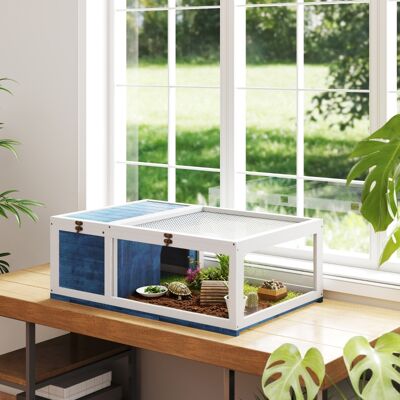 KELLANY Riparo Per Tartarughe In Legno Recinto Per Tartarughe Con Case Principali E Parte Superiore Apribile 91x60,5x32 Cm, Blu KELLANY Riparo Per Tartarughe In Legno Recinto Per Tartarughe Con Case Principali E Parte Superiore Apribile 91x60,5x32 Cm, Blu