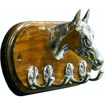 SARTORE Porta Briglie Testa Di Cavallo Con 4 Ganci Di Ottone Cromato E Base In Legno SARTORE Porta Briglie Testa Di Cavallo Con 4 Ganci Di Ottone Cromato E Base In Legno