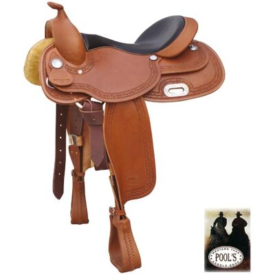 POOL'S 16", Cognac: Sella Da Reining Full Contact Regular Skirt 1010 In Cuoio Ingrassato, Seggio In Pelle Liscia E Arcione In Ralide POOL'S 16", Cognac: Sella Da Reining Full Contact Regular Skirt 1010 In Cuoio Ingrassato, Seggio In Pelle Liscia E Arcione In Ralide