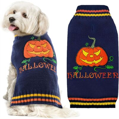 OEM Maglione A Collo Alto Blu Navy Con Motivo Zucca Di Halloween Per Cani. OEM Maglione A Collo Alto Blu Navy Con Motivo Zucca Di Halloween Per Cani.