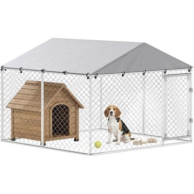 TORMATOR Recinto Per Cani Da Esterno In Acciaio Zincata Con Tetto In Pe, Anti-uv, Impermeabile, Doppia Chiusura, Argento TORMATOR Recinto Per Cani Da Esterno In Acciaio Zincata Con Tetto In Pe, Anti-uv, Impermeabile, Doppia Chiusura, Argento