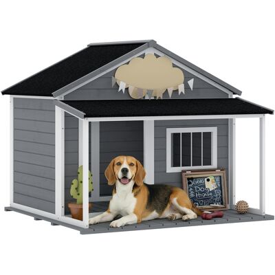 TORMATOR Cuccia Per Cani Da Esterno Con Terrazza E Tetto In Bitume, In Legno, 124 X 112 X 105 Cm, Grigia. TORMATOR Cuccia Per Cani Da Esterno Con Terrazza E Tetto In Bitume, In Legno, 124 X 112 X 105 Cm, Grigia.