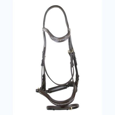 TATTINI Cob, Marrone: Briglia Inglese In Cuoio Frontalino Con Strass Sagomato A V Con Capezzina E Sopratesta Imbottiti Completa Di Redini In Gomma TATTINI Cob, Marrone: Briglia Inglese In Cuoio Frontalino Con Strass Sagomato A V Con Capezzina E Sopratesta Imbottiti Completa Di Redini In Gomma