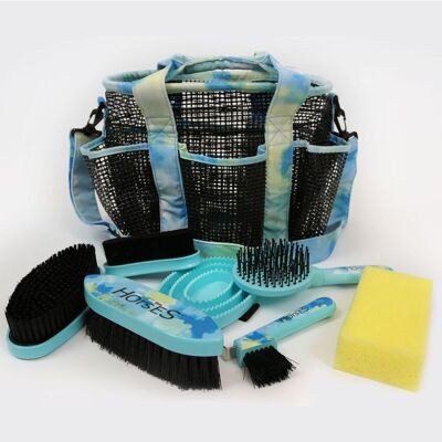 HORSES Azzurro - Set Grooming Con Spazzole E Accesori Per La Pulizia Del Cavallo Modello Inkpainting HORSES Azzurro - Set Grooming Con Spazzole E Accesori Per La Pulizia Del Cavallo Modello Inkpainting