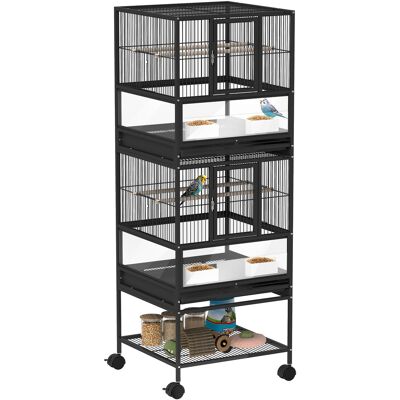 IROVAMI Gabbia Uccelli 2 Piani Con Mangiatoie Acriliche, Trespoli, Ruote, Ripiano Inferiore, 48x46x134,5 Cm, Nera IROVAMI Gabbia Uccelli 2 Piani Con Mangiatoie Acriliche, Trespoli, Ruote, Ripiano Inferiore, 48x46x134,5 Cm, Nera