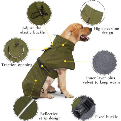 OEM Impermeabile Per Cani - Cappotto Invernale Impermeabile E Antivento Per Cani, Fodera In Velluto, Strisce Riflettenti, Verde, Taglia S OEM Impermeabile Per Cani - Cappotto Invernale Impermeabile E Antivento Per Cani, Fodera In Velluto, Strisce Riflettenti, Verde, Taglia S
