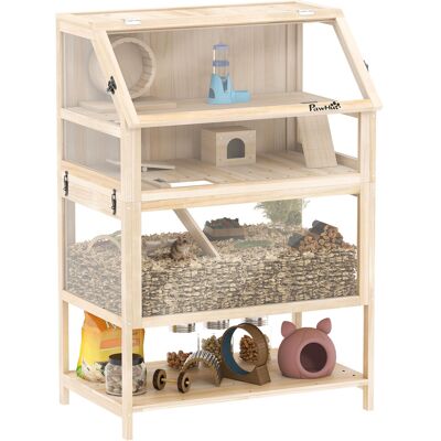 IROVAMI Gabbia Criceto 3 Livelli Con Pannello Acrilico E Ruota, 80x53x117 Cm, Effetto Legno Naturale IROVAMI Gabbia Criceto 3 Livelli Con Pannello Acrilico E Ruota, 80x53x117 Cm, Effetto Legno Naturale