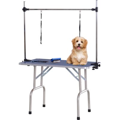 PZCC Tavolo Da Toelettatura Per Animali Domestici Pawhut, Pieghevole, Con Ripiano Portaoggetti, Struttura In Acciaio, Altezza Regolabile, 107x60x170 Cm PZCC Tavolo Da Toelettatura Per Animali Domestici Pawhut, Pieghevole, Con Ripiano Portaoggetti, Struttura In Acciaio, Altezza Regolabile, 107x60x170 Cm