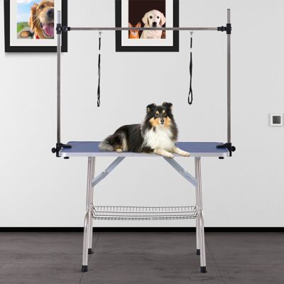 PZCC Tavolo Per Toelettatura Cani Pawhut, Regolabile In Altezza, Pieghevole, Per Animali Domestici, Tavolo Per Toelettatura Cani, Tavolo Per Tosatura Con Base Per Cani E Gatti Fino A 100 Kg, Blu PZCC Tavolo Per Toelettatura Cani Pawhut, Regolabile In Altezza, Pieghevole, Per Animali Domestici, Tavolo Per Toelettatura Cani, Tavolo Per Tosatura Con Base Per Cani E Gatti Fino A 100 Kg, Blu