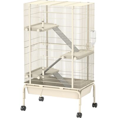 IROVAMI Gabbia A Rotelle A 4 Livelli Per Piccoli Animali, Gabbia Per Conigli Con 3 Rampe, Beverino, Ciotola Per Il Cibo, Vassoio Profondo 15 Cm, Beige IROVAMI Gabbia A Rotelle A 4 Livelli Per Piccoli Animali, Gabbia Per Conigli Con 3 Rampe, Beverino, Ciotola Per Il Cibo, Vassoio Profondo 15 Cm, Beige