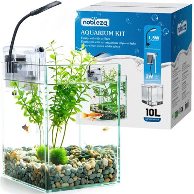 NOBLEZA Nano Acquario 10l Vetro Extra Chiaro Filtro 250l/h Luce Led 1.5w NOBLEZA Nano Acquario 10l Vetro Extra Chiaro Filtro 250l/h Luce Led 1.5w