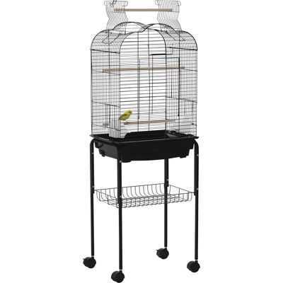 IROVAMI Gabbia Volo Uccelli Su Ruote, Tetto Apribile, 3 Trespoli, Ripiano Inferiore, 46x36x130 Cm, Nera IROVAMI Gabbia Volo Uccelli Su Ruote, Tetto Apribile, 3 Trespoli, Ripiano Inferiore, 46x36x130 Cm, Nera
