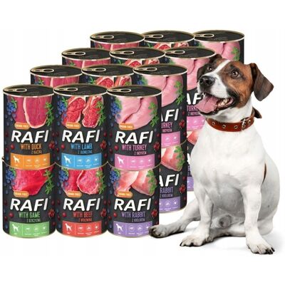 OEM Rafi Cibo Umido Per Cani Mix 7 Gusti 24x400g Senza Cereali Dolina Noteci OEM Rafi Cibo Umido Per Cani Mix 7 Gusti 24x400g Senza Cereali Dolina Noteci