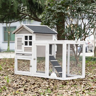 PZCC Conigliera Pawhut Cottage - Conigliera Superiore Con Rampa E Recinto Esterno - Vassoio Scorrevole, Tetto In Bitume, 4 Porte Con Serratura - Dimensioni: 128l X 64w X 92h Cm, Legno Di Abete Bianco/grigi PZCC Conigliera Pawhut Cottage - Conigliera Superiore Con Rampa E Recinto Esterno - Vassoio Scorrevole, Tetto In Bitume, 4 Porte Con Serratura - Dimensioni: 128l X 64w X 92h Cm, Legno Di Abete Bianco/grigi