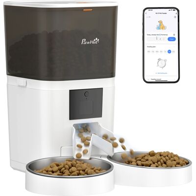 BEYAMIS Mangiatoia Automatica Per Gatti, 2 Posti, 6 Litri, In Acciaio Inox, Doppia Ciotola, Wifi, App Tuya, Abs, 37x36x35 Cm, Bianca. BEYAMIS Mangiatoia Automatica Per Gatti, 2 Posti, 6 Litri, In Acciaio Inox, Doppia Ciotola, Wifi, App Tuya, Abs, 37x36x35 Cm, Bianca.