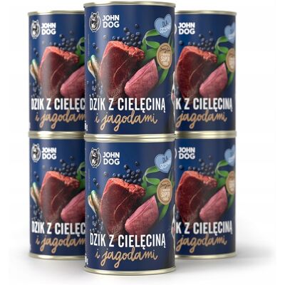 OEM John Dog Puppy Wild Boar Vitello Bacche 6x400 G OEM John Dog Puppy Wild Boar Vitello Bacche 6x400 G