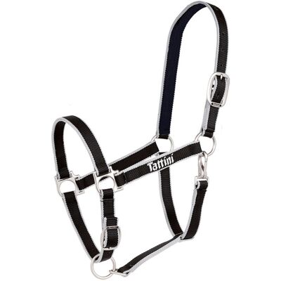 TATTINI Pony, Blu: Cavezza Per Cavalli In Nylon Doppio Con Neoprene Su Naso E Sopra-testa E Bordi Contrasto TATTINI Pony, Blu: Cavezza Per Cavalli In Nylon Doppio Con Neoprene Su Naso E Sopra-testa E Bordi Contrasto
