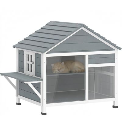 BEYAMIS Cuccia Per Gatti Da Esterno Con Tetto Apribile, Finestra Panoramica, Porta A Doghe E Piattaforma Di Riposo 101x72,5x81 Cm Grigio BEYAMIS Cuccia Per Gatti Da Esterno Con Tetto Apribile, Finestra Panoramica, Porta A Doghe E Piattaforma Di Riposo 101x72,5x81 Cm Grigio