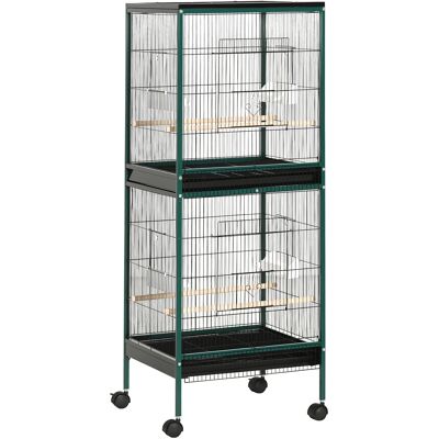 IROVAMI Grande Gabbia Uccelli Doppio Piano Deambulazione, Con Mangiatoie, Trespoli, Vassoio Rimovibile, Ruote, 51,5x50x140 Cm IROVAMI Grande Gabbia Uccelli Doppio Piano Deambulazione, Con Mangiatoie, Trespoli, Vassoio Rimovibile, Ruote, 51,5x50x140 Cm