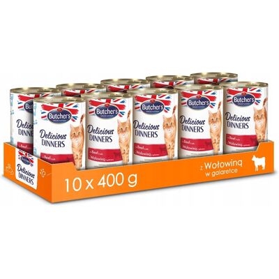 OEM Cibo Umido Per Gatti Butchers Delicious Dinners Al Gusto Di Manzo, 10 Confezioni Da 400 G OEM Cibo Umido Per Gatti Butchers Delicious Dinners Al Gusto Di Manzo, 10 Confezioni Da 400 G