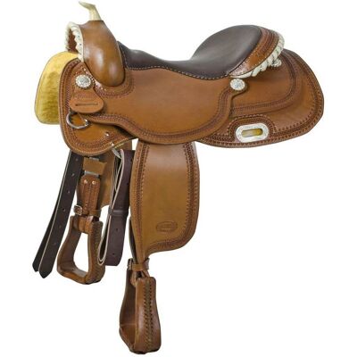 AMAHORSE 17", Marrone: Sella Con Arcione In Ralide E Lavorazione Border Modello Pool's 1830 AMAHORSE 17", Marrone: Sella Con Arcione In Ralide E Lavorazione Border Modello Pool's 1830