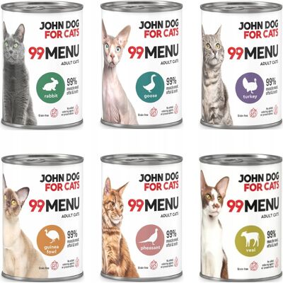 OEM John Dog For Cats 99 Menu, Cibo Umido Per Gatti, 6 X 400 G, Senza Cereali OEM John Dog For Cats 99 Menu, Cibo Umido Per Gatti, 6 X 400 G, Senza Cereali
