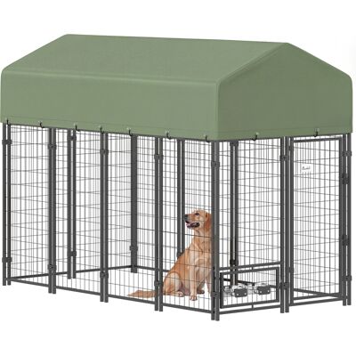TORMATOR Recinto Per Cani Da Esterno In Acciaio Con Tetto In Tessuto Oxford, Anti-uv, Impermeabile, 2 Ciotole, Verde TORMATOR Recinto Per Cani Da Esterno In Acciaio Con Tetto In Tessuto Oxford, Anti-uv, Impermeabile, 2 Ciotole, Verde