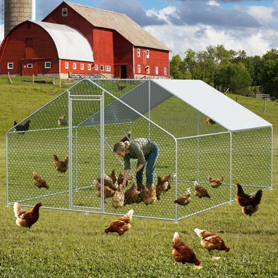 KELLANY Recinto Per Polli 3x4x2m Con Serratura Di Sicurezza E Telo In Pe Impermeabile, Recinto In Metallo Per Polli, Conigli E Altri Piccoli Animali KELLANY Recinto Per Polli 3x4x2m Con Serratura Di Sicurezza E Telo In Pe Impermeabile, Recinto In Metallo Per Polli, Conigli E Altri Piccoli Animali