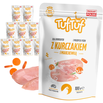 OEM Cibo Umido Per Cani Tuftuf, Bustine Di Carne In Scatola (pollo E Carota) 10x100g OEM Cibo Umido Per Cani Tuftuf, Bustine Di Carne In Scatola (pollo E Carota) 10x100g