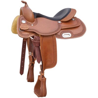 POOL'S 15,5", Cognac: Sella Da Reining Big Skirt In Cuoio Ingrassato, Lavorazione Border Stamp E Seggio In Pelle 2010 POOL'S 15,5", Cognac: Sella Da Reining Big Skirt In Cuoio Ingrassato, Lavorazione Border Stamp E Seggio In Pelle 2010