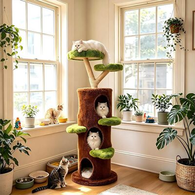 BINGOPAW Tiragraffi Gatti Alto 148 Cm Albero Tiragraffi Legno Marrone E Verde BINGOPAW Tiragraffi Gatti Alto 148 Cm Albero Tiragraffi Legno Marrone E Verde