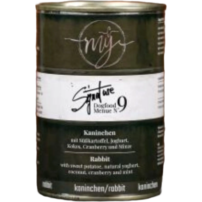 OEM Coniglio 75% Con Patate Dolci E Menta Cibo Umido Per Cani Allergie Alimentari My Signature 410g OEM Coniglio 75% Con Patate Dolci E Menta Cibo Umido Per Cani Allergie Alimentari My Signature 410g