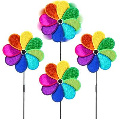 OEM Set Di 4 Mulini A Vento Riflettenti Anti-uccelli – Decorazione Per Giardino, Patio E Balcone, A Forma Di Fiore Con Campanellino OEM Set Di 4 Mulini A Vento Riflettenti Anti-uccelli – Decorazione Per Giardino, Patio E Balcone, A Forma Di Fiore Con Campanellino
