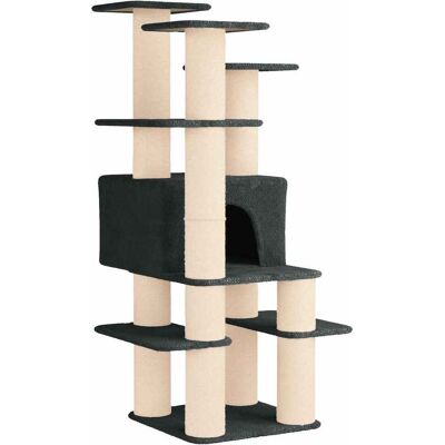 VIDAXL Albero Per Gatti Con Pali Per Graffiare In Sisal Grigio Scuro VIDAXL Albero Per Gatti Con Pali Per Graffiare In Sisal Grigio Scuro
