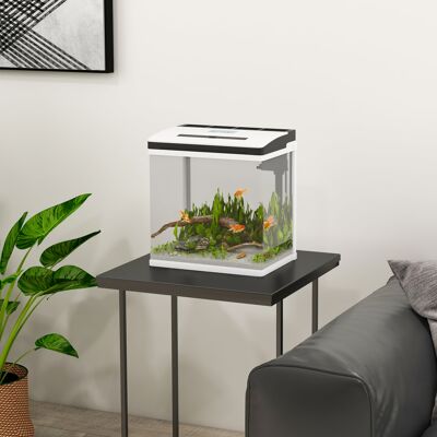 PZCC Acquario In Vetro Da 13 Litri, Piccolo, Con Sistema Di Filtraggio, Illuminazione A Led E Pompa Dell'acqua, Dimensioni 29x20x30,5 Cm, Colore Bianco. PZCC Acquario In Vetro Da 13 Litri, Piccolo, Con Sistema Di Filtraggio, Illuminazione A Led E Pompa Dell'acqua, Dimensioni 29x20x30,5 Cm, Colore Bianco.