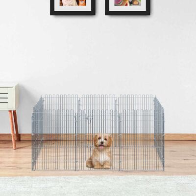 PZCC Set Di 8 Recinti Pieghevoli Per Cani, 63x60 Cm, Con 1 Cancello E Telaio In Acciaio, Per Giardino E Patio, Colore Argento. PZCC Set Di 8 Recinti Pieghevoli Per Cani, 63x60 Cm, Con 1 Cancello E Telaio In Acciaio, Per Giardino E Patio, Colore Argento.